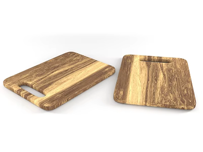 Two Wooden Cutting Boards With Natural Wood Grain And Handle Design 3d model