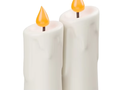 White Candle Decorative Ornament Set With Melting Wax Drips And Yellow Flame Wicks 3d model
