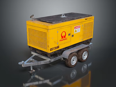Yellow FASTRAC GS 5500 Portable Generator Trailer Mounted Equipment with Wheels 3d model