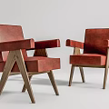 Stylish Red Upholstered Accent Chairs With Wooden Frame And Modern Design