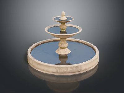 Three Tiered Stone Fountain With Circular Basin And Decorative Pedestal 3d model