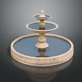 Three Tiered Stone Fountain With Circular Basin And Decorative Pedestal