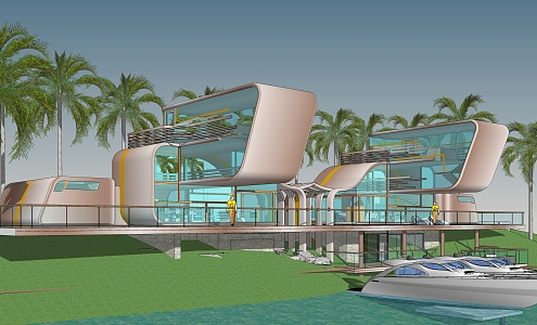 Modern Single-family Villa Seaside Vacation Stream Villa 3d model