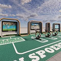 Outdoor Sports Area With Green Surface Digital Screens And Fitness Equipment