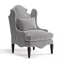 Gray Striped Fabric Armchair With Accent Pillow And Black Wooden Legs