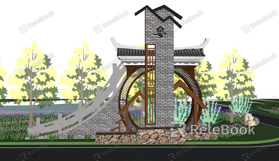 New Chinese style landscape wall entrance sign entrance landscape model