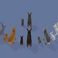Cute Rabbits in Various Colors and Different Sizes Standing Together in Group