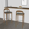 Stylish Bar Stools With Wooden Frame And Gray Cushions In Modern Interior