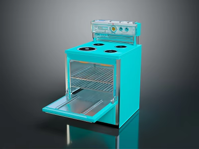 Turquoise Compact Stove Oven Combo With Four Burners Open Door And Interior Rack 3d model
