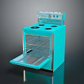 Turquoise Compact Stove Oven Combo With Four Burners Open Door And Interior Rack
