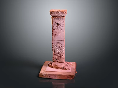 Ancient Red Stone Architectural Column With Intricate Carvings And Square Base 3d model
