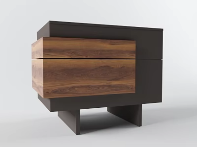 Modern Wooden Nightstand With Dark Frame And Wood Grain Drawer Design 3d model