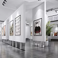 Art Gallery Interior With White Walls Paintings Spotlights And Gray Floor