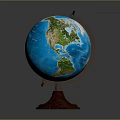 Classic Globe With Wooden Base And Metal Stand Displaying Ocean Land Details