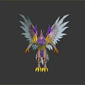 Woman Themed Creature With White Wings Purple Yellow Decor Yellow Claws And Gray Background