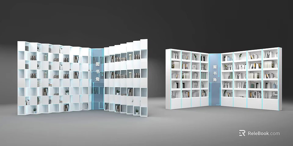 Modern White Bookcase With Multi Layer Open Shelves And Books Storage Design 3d model