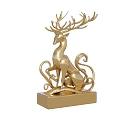 Golden Deer Shaped Sculpture Carving With Intricate Antlers And Square Base