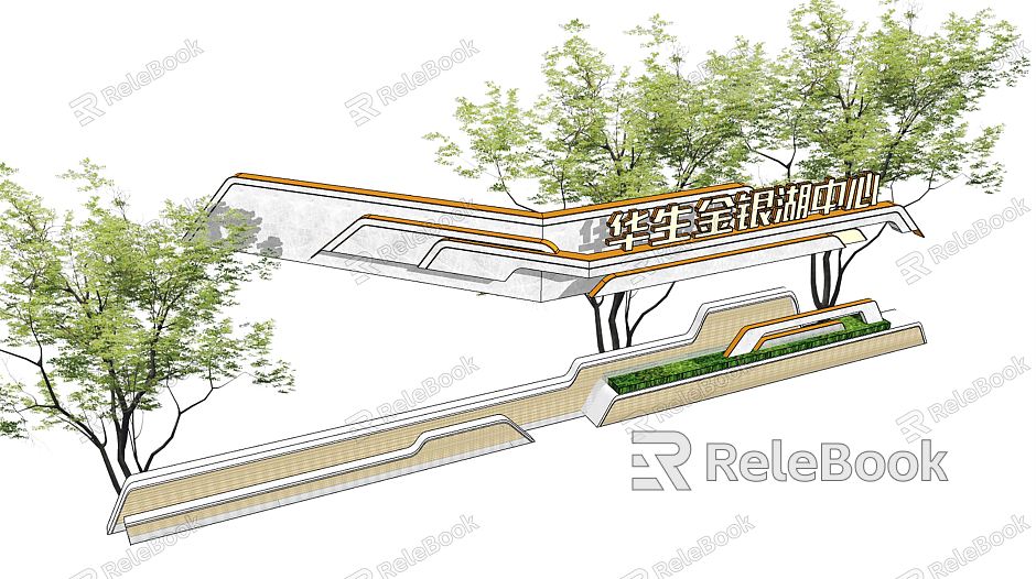 Modern Landscape Wall Demonstration Area Folded Line Marking Landscape Wall Unit Entry Wall model