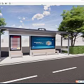 Modern Bus Stop Exterior Design With Transparent Roof Bench Information Display And Trees