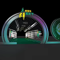 Innovative Modern Event Gateway Featuring Curved Structure LED Lighting And Entrance Emblem