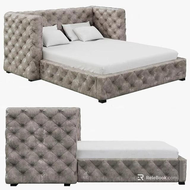 Tufted Upholstered Double Bed Design With Padded Headboard And Sturdy Frame 3d model 