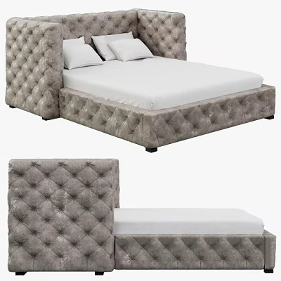 Tufted Upholstered Double Bed Design With Padded Headboard And Sturdy Frame 3d model