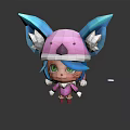 Cute Cartoon Character Design With Pink Hat Blue Ears Green Eyes And Pink Outfit