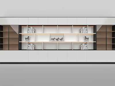 Modern Open Shelf Bookcase with White Black Design and Decorative Items 3d model