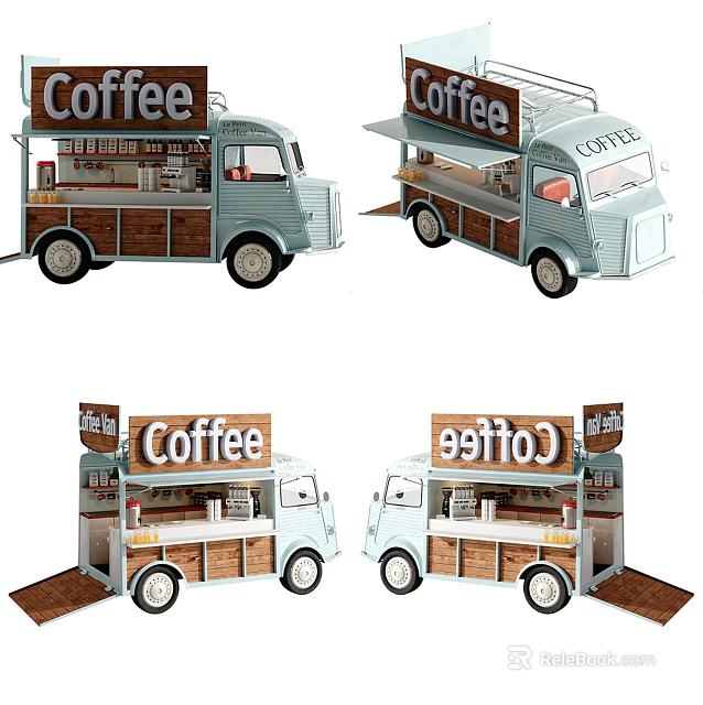 Mobile Coffee Truck With Open Counter Wooden Panels And Coffee Service 3d model 