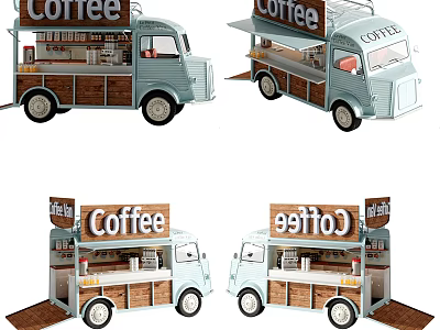 Mobile Coffee Truck With Open Counter Wooden Panels And Coffee Service 3d model