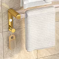 Wall Mounted Bathroom Rack With Transparent Design Golden Fixtures And Hanging Towels On Tile Wall