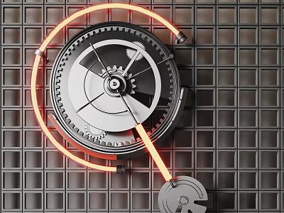 Wall Mounted Mechanical Wall Hanging With Neon Ring And Gears 3d model