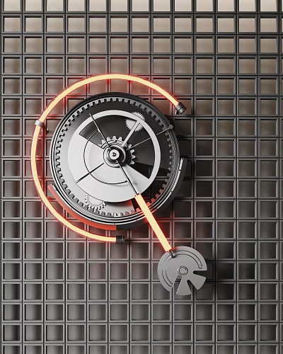 Wall Mounted Mechanical Wall Hanging With Neon Ring And Gears 3d model