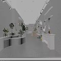 Modern Boutique Interior Design With White Textured Walls Arched Niches And Green Plants