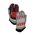 Red Black Silver Tactical Gloves With Stripe Design And Metal Accents