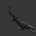 Realistic Prehistoric Marine Reptile With Long Snout Streamlined Body On Dark Blue Background