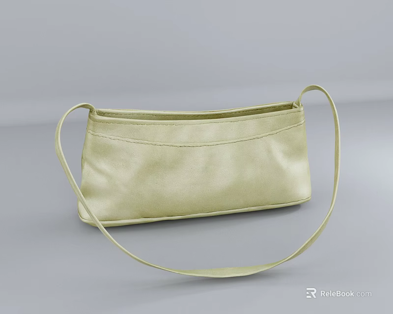 Elegant Golden Leather Handbag With Long Shoulder Strap And Simple Design 3d model 