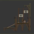 Wooden Platform Structure With Wooden Pillars Steps Beam And Rope
