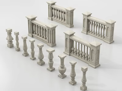 Stone Balustrades Featuring Various Styles And Ornate Components For Architectural Use 3d model