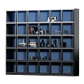 Modern Open Bookcase With Blue Backdrop Multiple Compartments Books And Decorative Vases 3d model