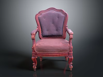 Vintage Burgundy Velvet Accent Chair With Tufted Back And Carved Wooden Arms 3d model