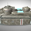 Vintage Military Tank with Dual Turrets Camouflage Paint Stripes Tracks and Insignia