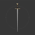 Medieval Style Sword with Golden Hilt Black Grip and Long Slender Blade on Dark Background
