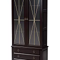 Dark Brown Bookcase with Double Doors and Gold Line Details Bottom Drawer with Round Handles