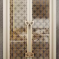 Elegant Modern Double Doors With Glass Panels And Gold Patterned Accents