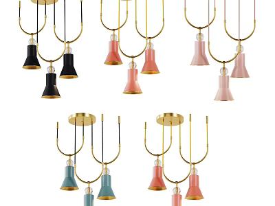 Modern Colorful Chandeliers with Metal Frames and Colored Glass Shades 3d model