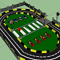 Mini Go Kart Racing Track With Colorful Karts Safety Fences And Road Signs