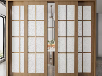 Sliding Doors With Wooden Frame And Patterned Glass For Modern Home Interior 3d model