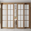Sliding Doors With Wooden Frame And Patterned Glass For Modern Home Interior