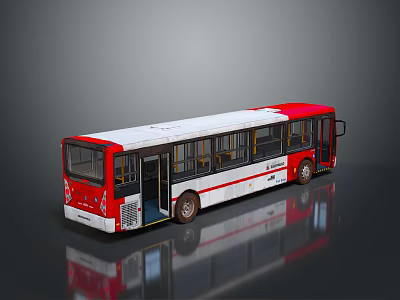 Red and White Public Transit Bus with Multiple Side Doors Windows and Shiny Body 3d model Red and White Public Transit Bus with Multiple Side Doors Windows and Shiny Body 3d model